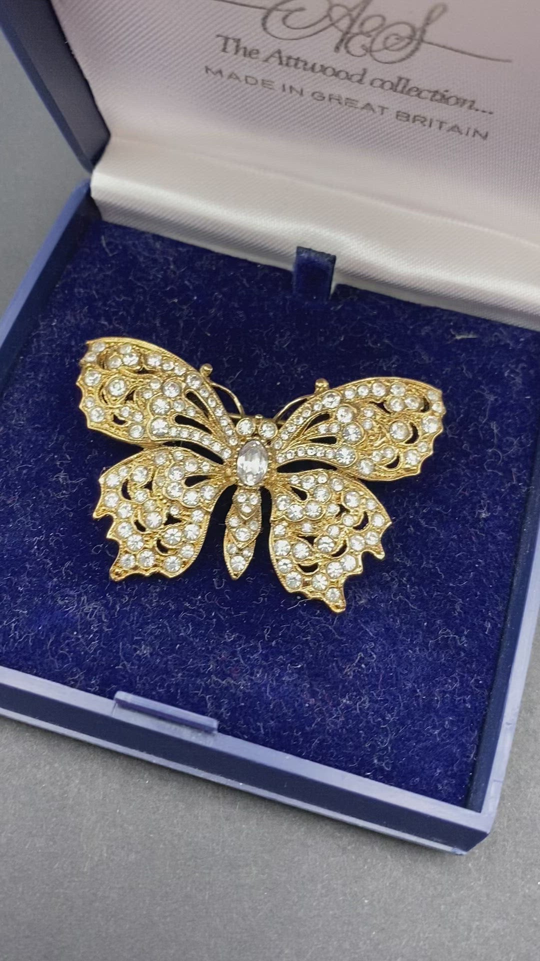 Signed Attwood and Sawyer Diamanté Butterfly Brooch